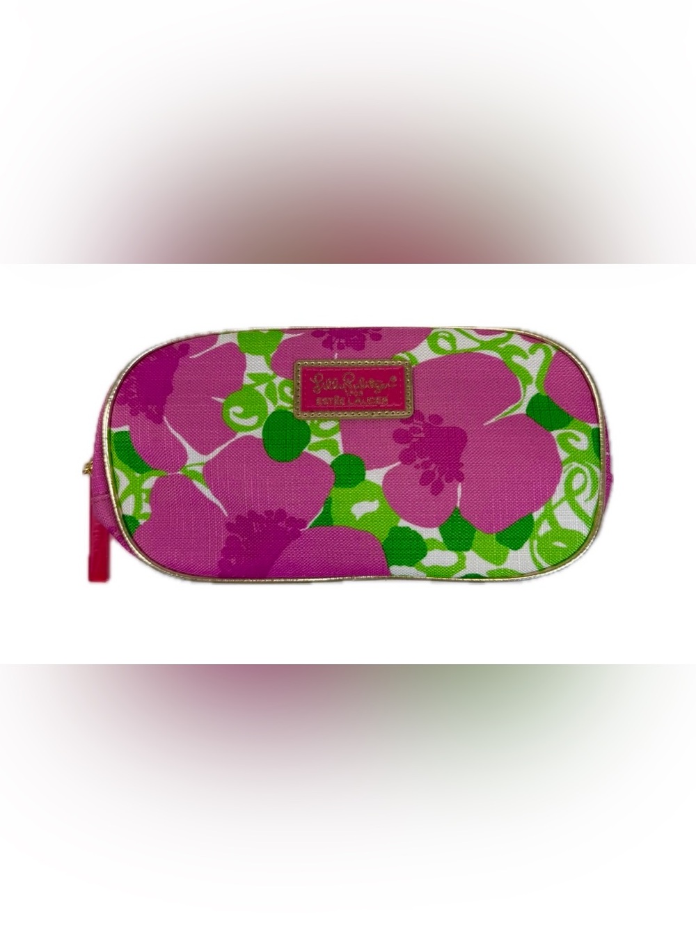 Lilly Pulitzer By Estee Lauder Floral Cosmetic Makeup Bag Pink And Green Floral